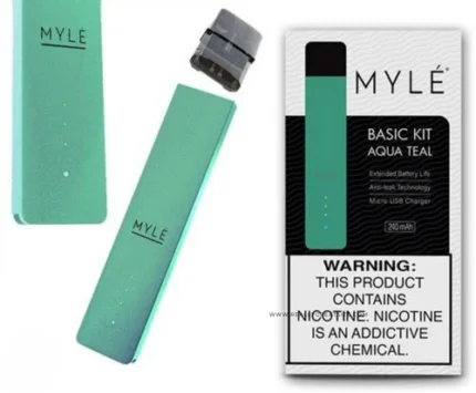 Myle V4 Aqua Teal magnetic vape device with rechargeable battery and sleek design